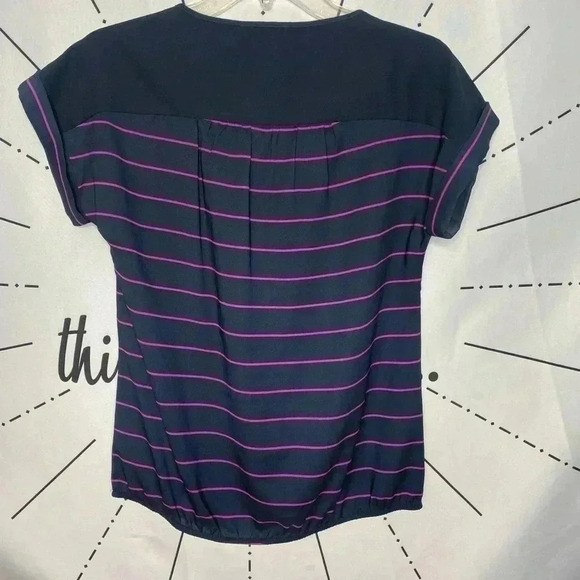 Ann Taylor Striped Split Neck Bubble Hem Top - Picture 3 of 5